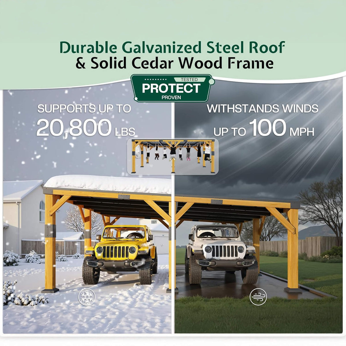 20×20FT Heavy‑Duty All‑Weather Outdoor Cedar Wood Gazebo With Galvanized Steel Roof (SAK76145)
