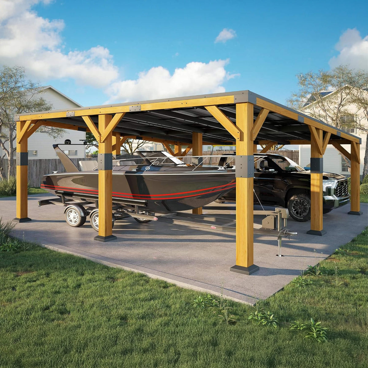 20×20FT Heavy‑Duty All‑Weather Outdoor Cedar Wood Gazebo With Galvanized Steel Roof (SAK76145)