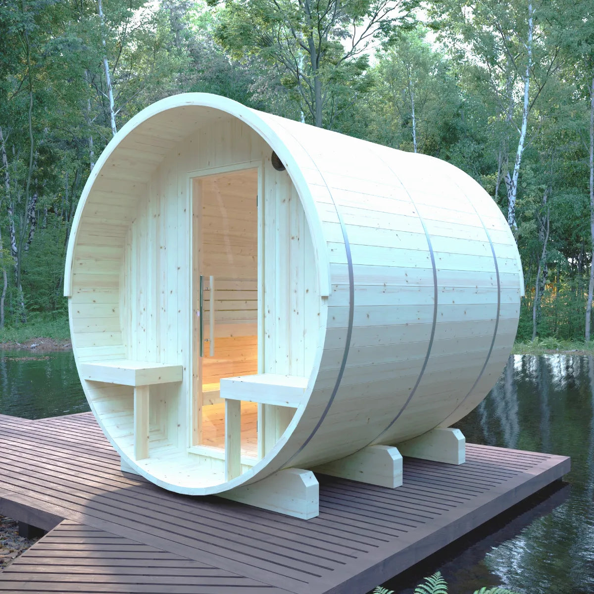 Helsinki Finnish Barrel Sauna with Terrace and WiFi Heater – Finnish Sauna Builders