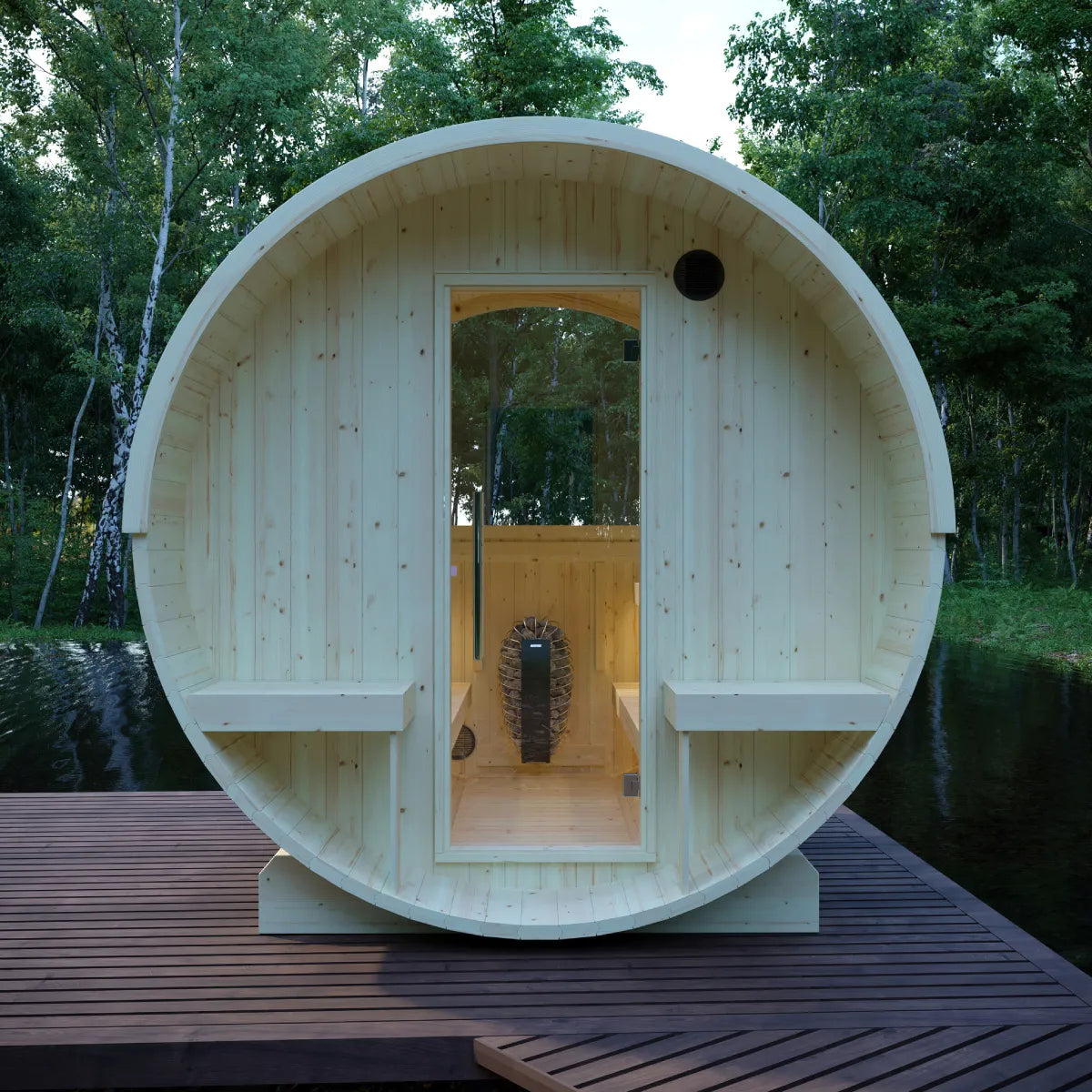 Helsinki Finnish Barrel Sauna with Terrace and WiFi Heater – Finnish Sauna Builders
