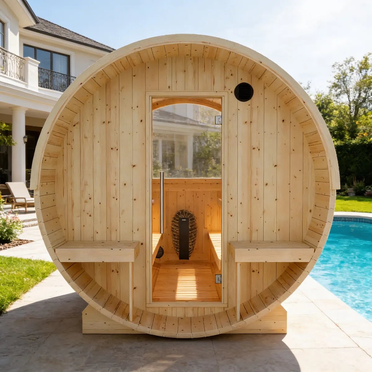 Helsinki Finnish Barrel Sauna with Terrace and WiFi Heater – Finnish Sauna Builders