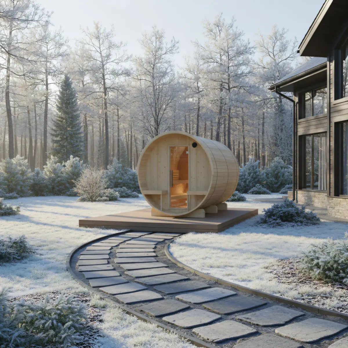 Turku Finnish Barrel Sauna with Terrace and WiFi Heater – Finnish Sauna Builders