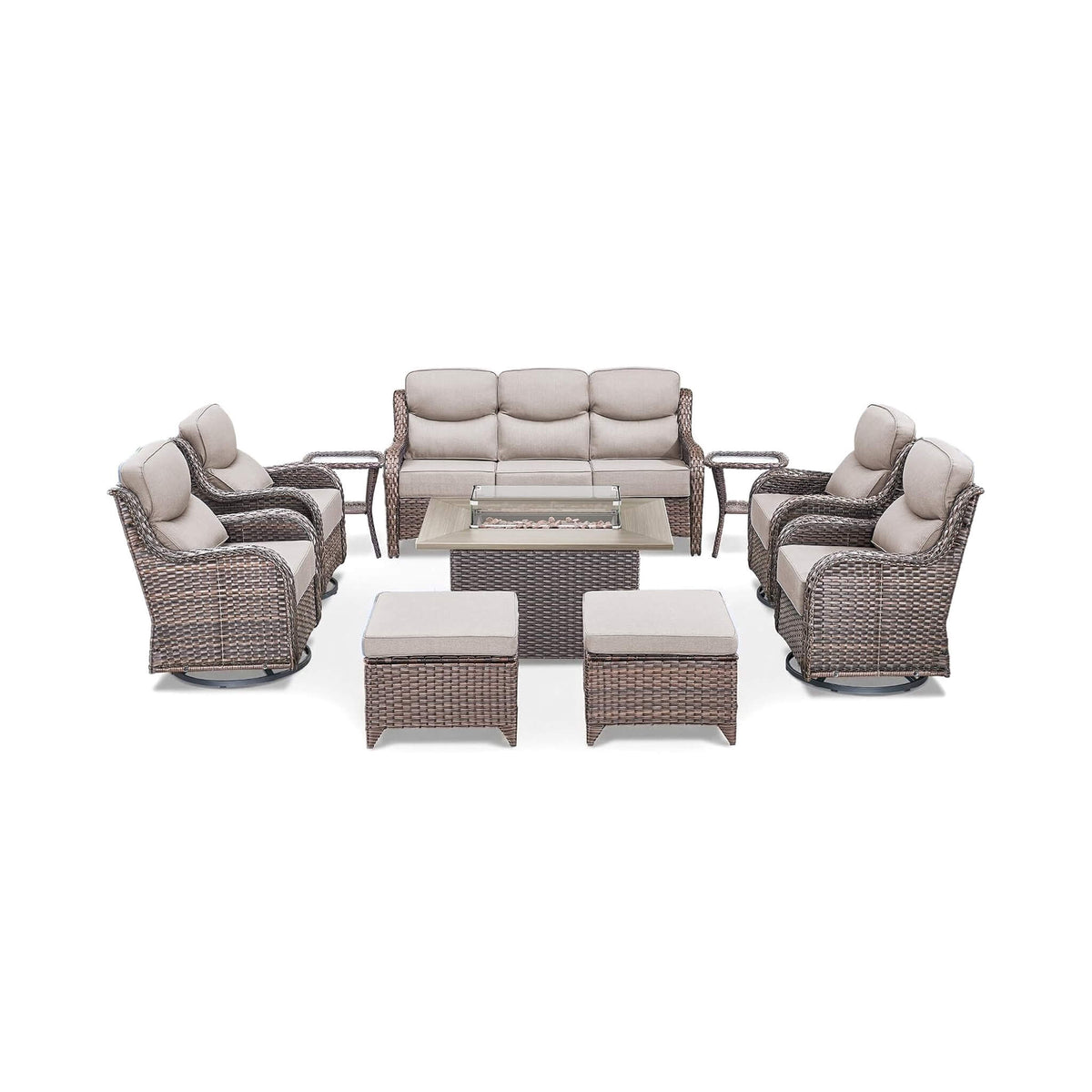 Luxury 10‑Piece All‑Weather Outdoor Patio Furniture Set With Fire Pit Table (SAK39281)