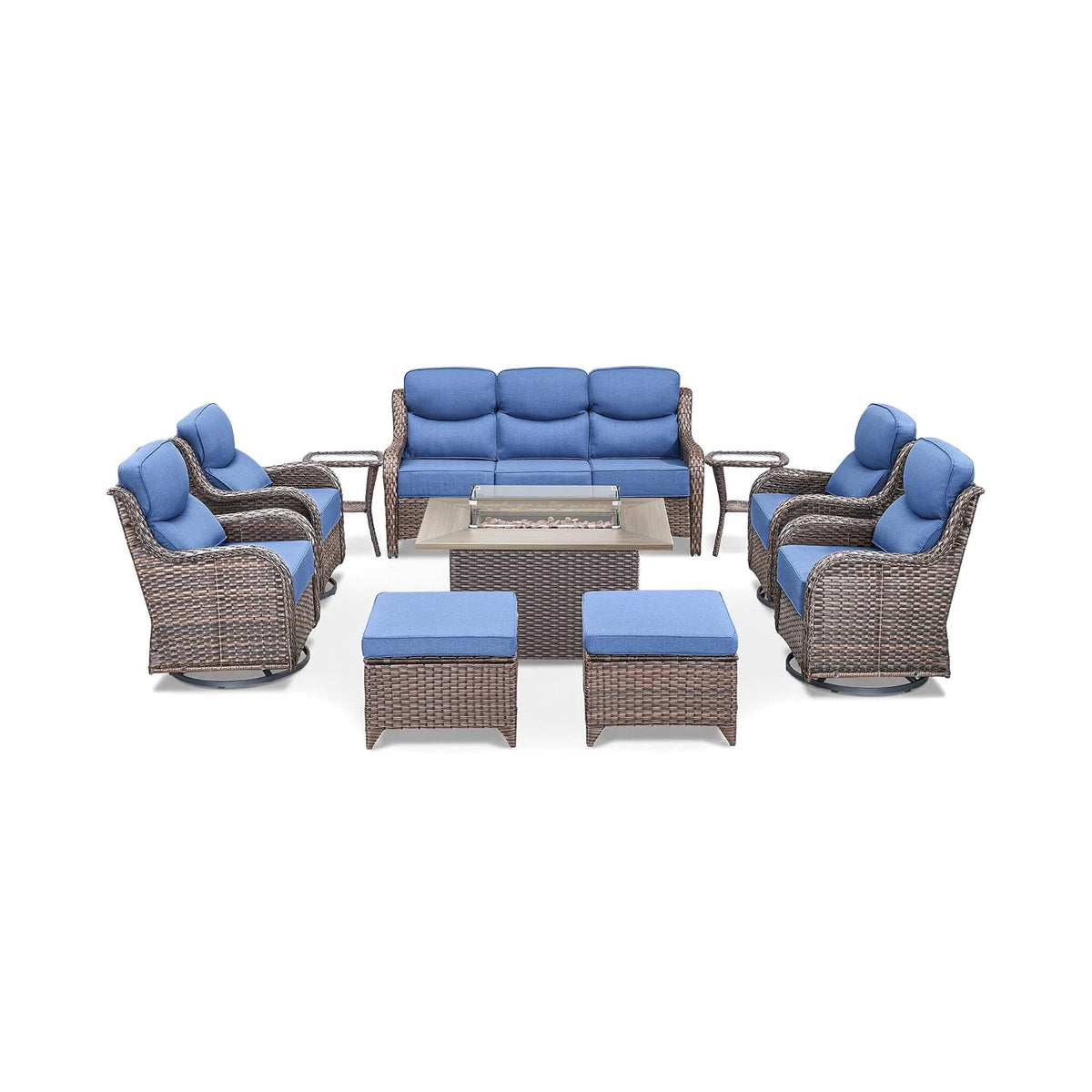 Luxury 10‑Piece All‑Weather Outdoor Patio Furniture Set With Fire Pit Table (SAK39281)