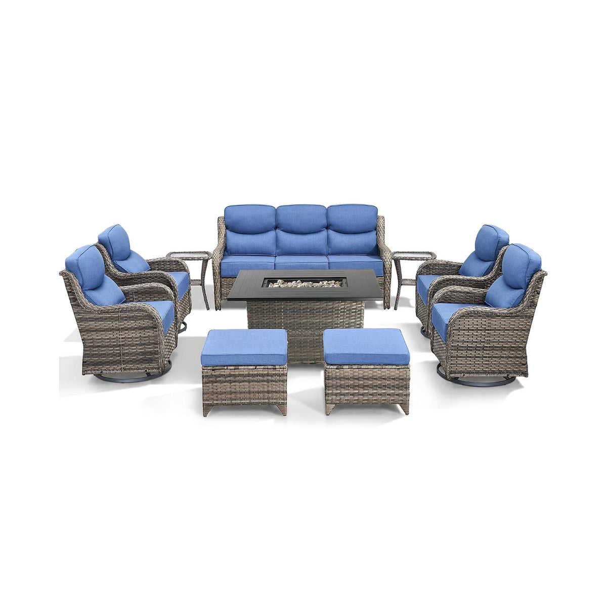 Luxury 10‑Piece All‑Weather Outdoor Patio Furniture Set With Fire Pit Table (SAK39281)