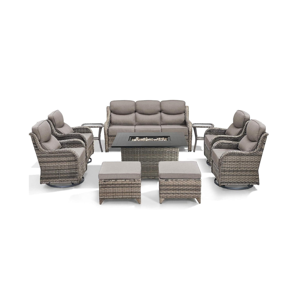 Luxury 10‑Piece All‑Weather Outdoor Patio Furniture Set With Fire Pit Table (SAK39281)