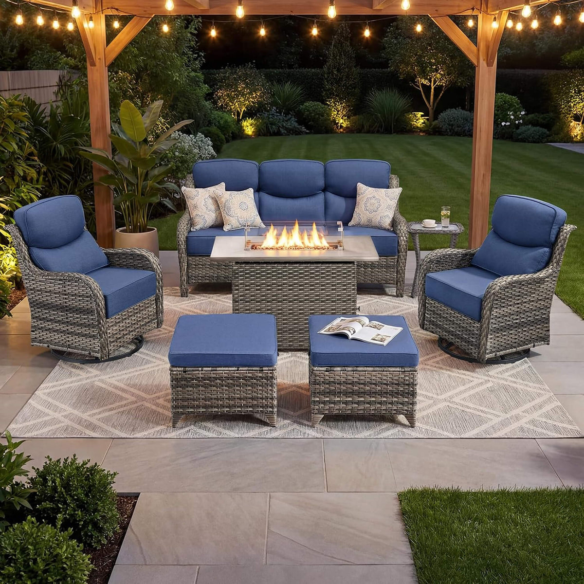 Luxury 7‑Piece Outdoor Patio Furniture Set With Fire Pit Table (SAK57391)