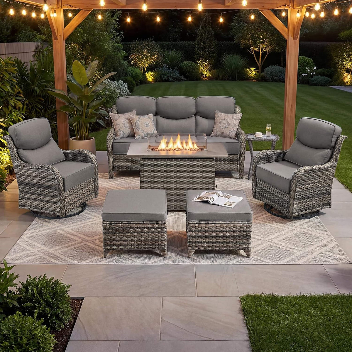 Luxury 7‑Piece Outdoor Patio Furniture Set With Fire Pit Table (SAK57391)