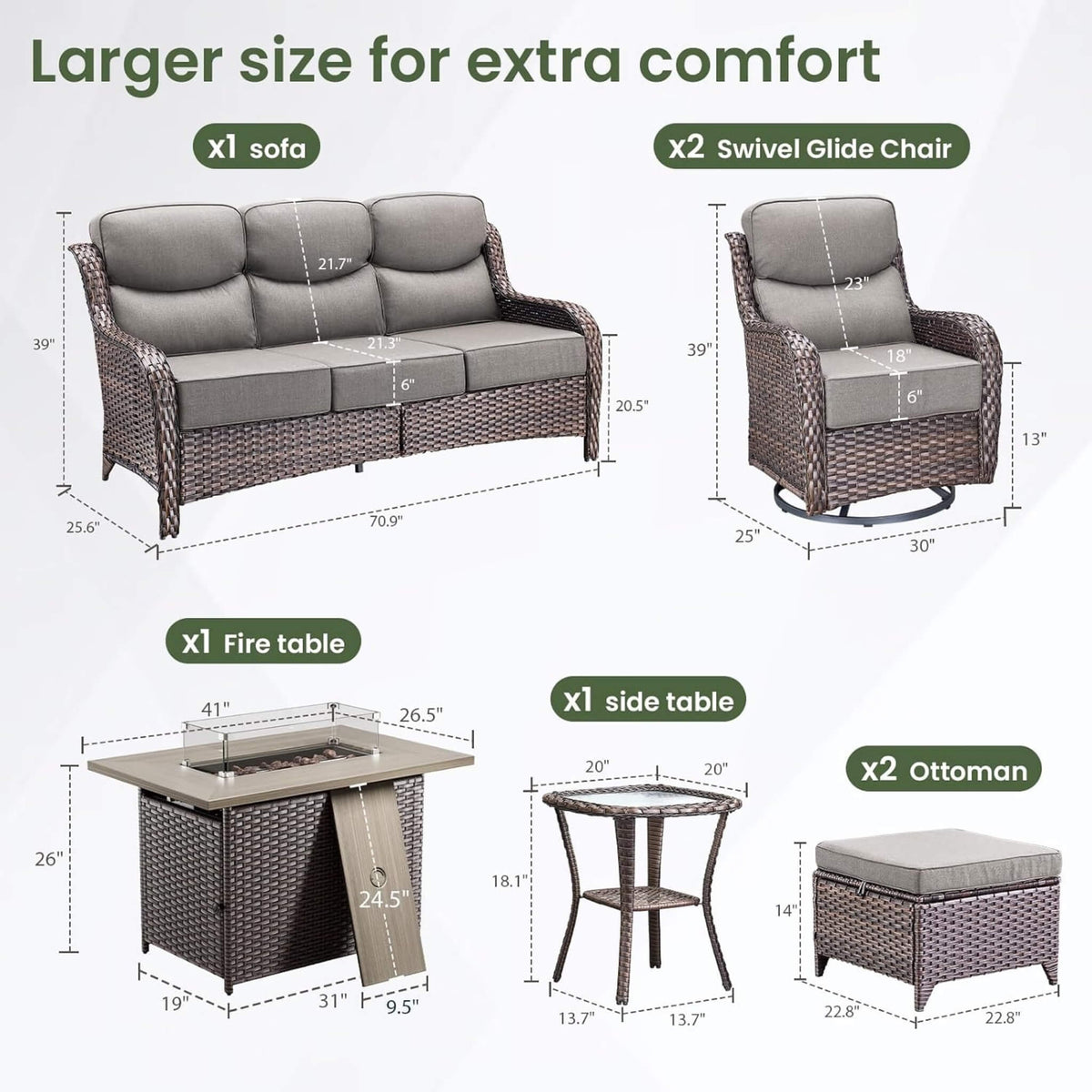 Luxury 7‑Piece Outdoor Patio Furniture Set With Fire Pit Table (SAK57391)
