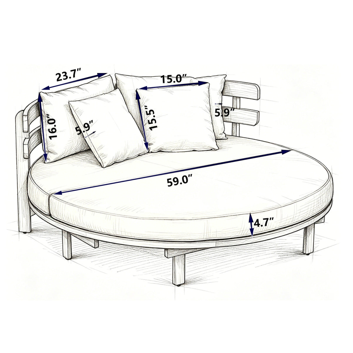 Luxury Outdoor Acacia Wood Round Daybed With Cushions and Pillows (SAK40613)