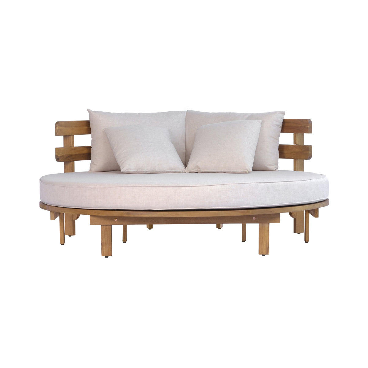 Luxury Outdoor Acacia Wood Round Daybed With Cushions and Pillows (SAK40613)