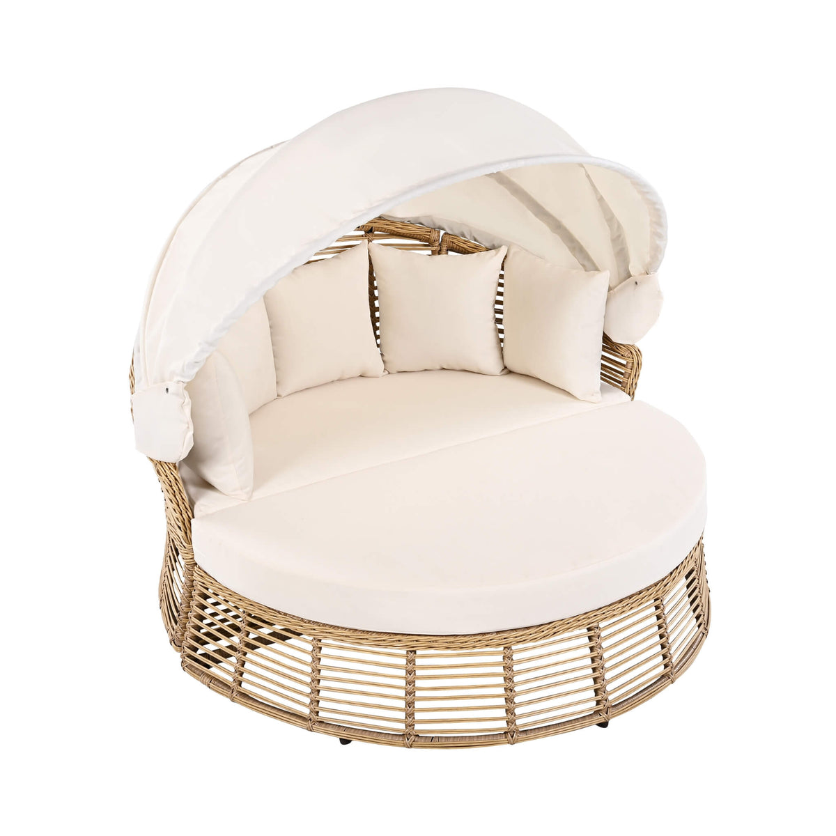 53‑Inch Outdoor Patio Rattan Round Wicker Daybed With Retractable Canopy (SAK69241)