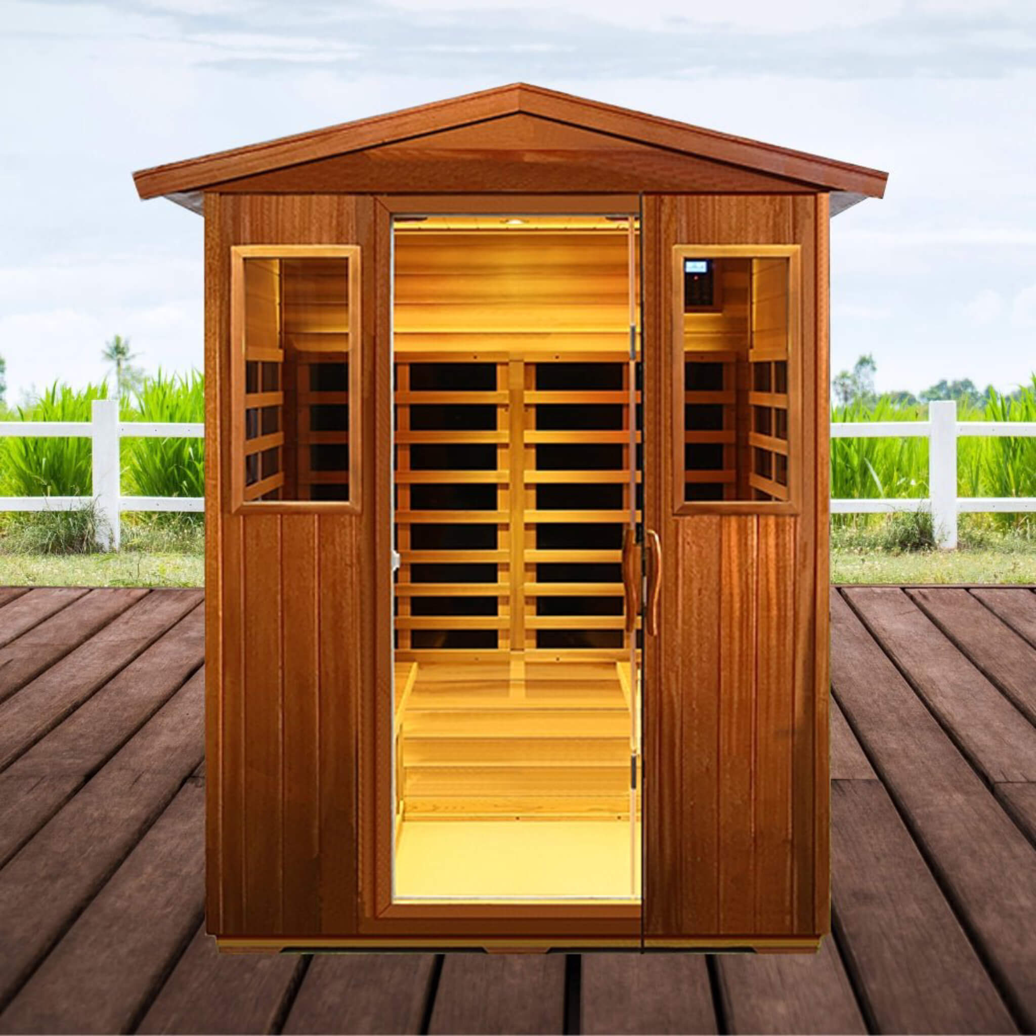 Thermora Valois Premium 4-Person 2050W Luxury Low EMF Outdoor FAR Infrared Home Sauna With Bluetooth Audio (SAK15372)