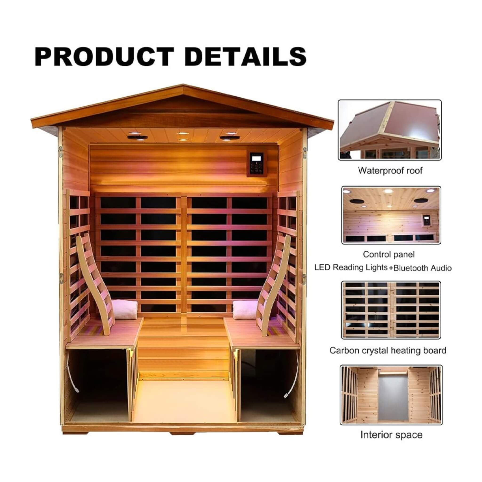Thermora Valois Premium 4-Person 2050W Luxury Low EMF Outdoor FAR Infrared Home Sauna With Bluetooth Audio (SAK15372)