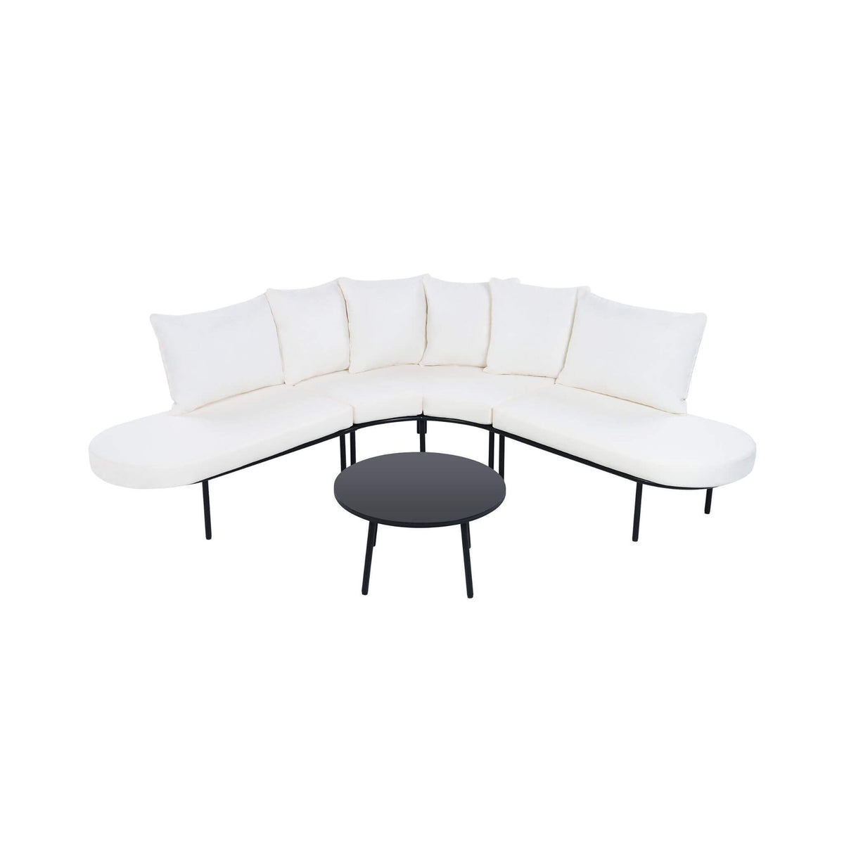Premium Half‑Moon 6‑Person Curved All‑Weather Outdoor Furniture Sofa Patio Set With Coffee Table and Cushions (SAK76332)