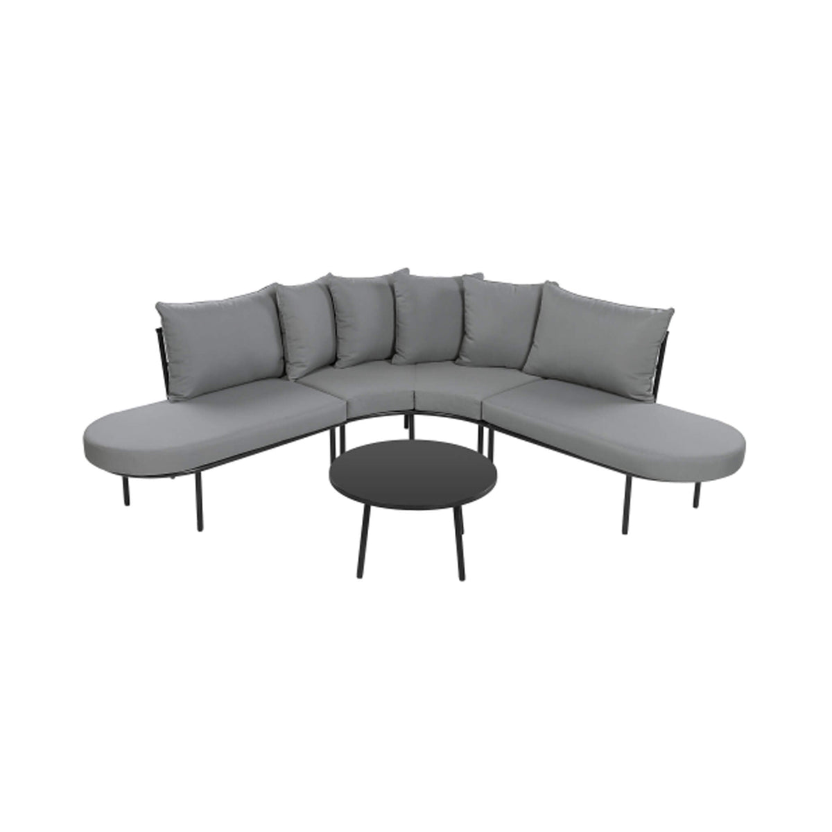 Premium Half‑Moon 6‑Person Curved All‑Weather Outdoor Furniture Sofa Patio Set With Coffee Table and Cushions (SAK76332)