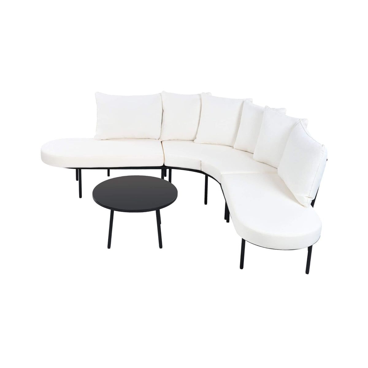 Premium Half‑Moon 6‑Person Curved All‑Weather Outdoor Furniture Sofa Patio Set With Coffee Table and Cushions (SAK76332)