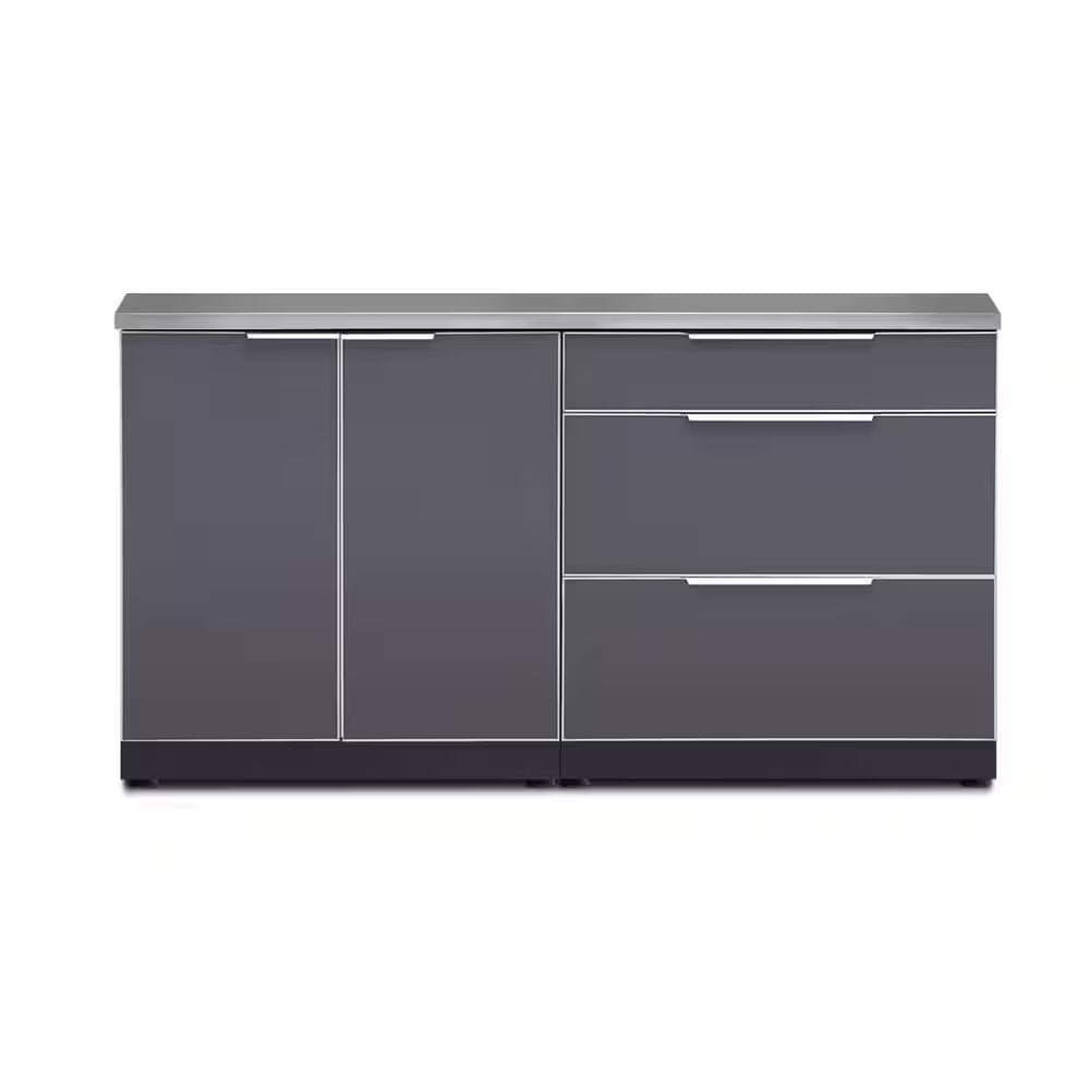 Aluminum Slate Gray 3-Piece 64 In. W X 36.5 In. H X 24 In. D 3-Piece Outdoor Kitchen Cabinet Set with Countertop