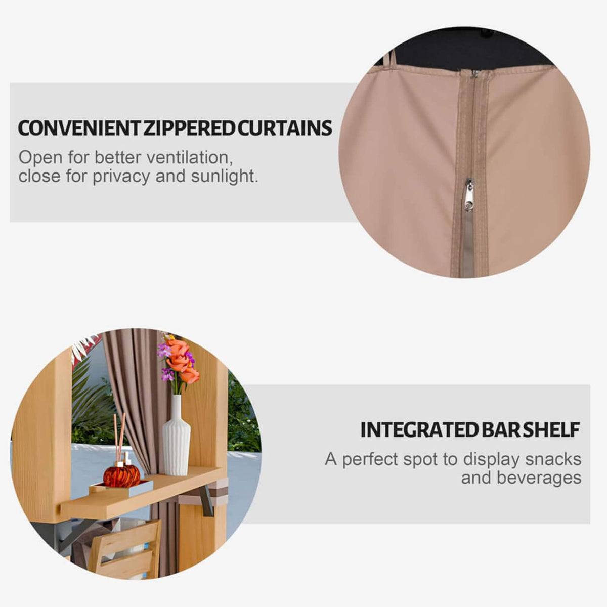 [10X12FT] Alora Heavy‑Duty Premium Outdoor Cedar Hardtop Gazebo With Metal Roof & Back Curtains (SAK57184)