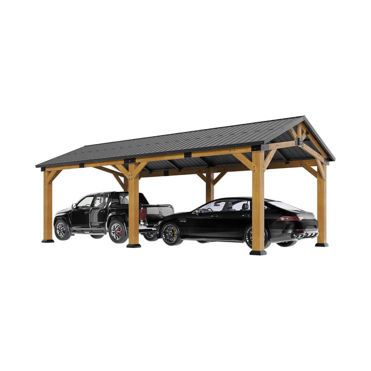 [12×24FT] Large Heavy‑Duty Outdoor Cedar Wood Hardtop Gazebo With Galvanized Steel Roof (SAK48392)