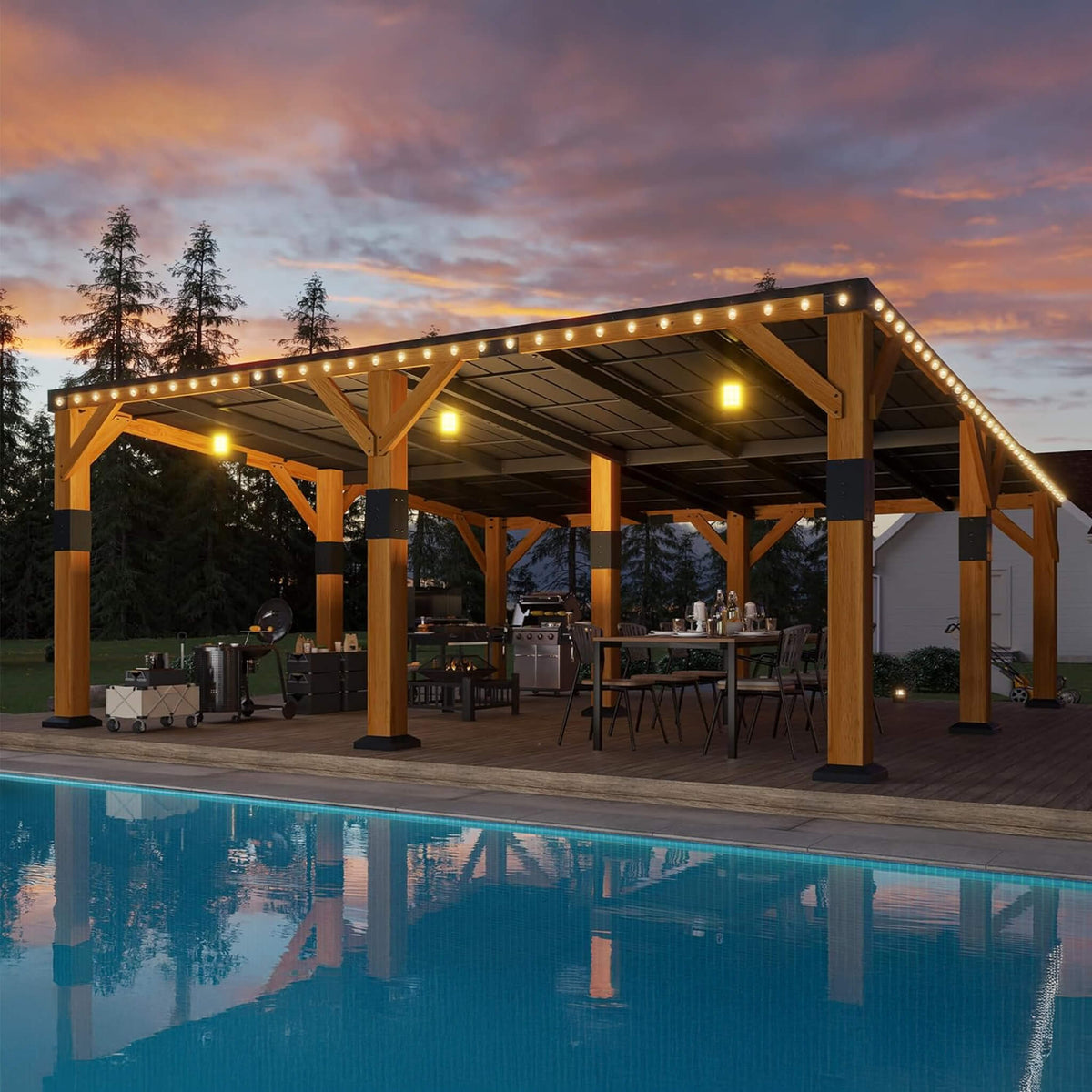 20×20FT Heavy‑Duty All‑Weather Outdoor Cedar Wood Gazebo With Galvanized Steel Roof (SAK76145)