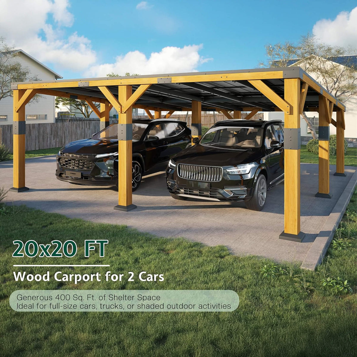 20×20FT Heavy‑Duty All‑Weather Outdoor Cedar Wood Gazebo With Galvanized Steel Roof (SAK76145)