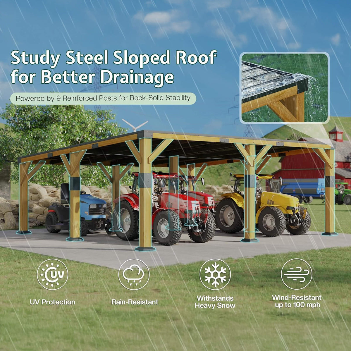 20×20FT Heavy‑Duty All‑Weather Outdoor Cedar Wood Gazebo With Galvanized Steel Roof (SAK76145)