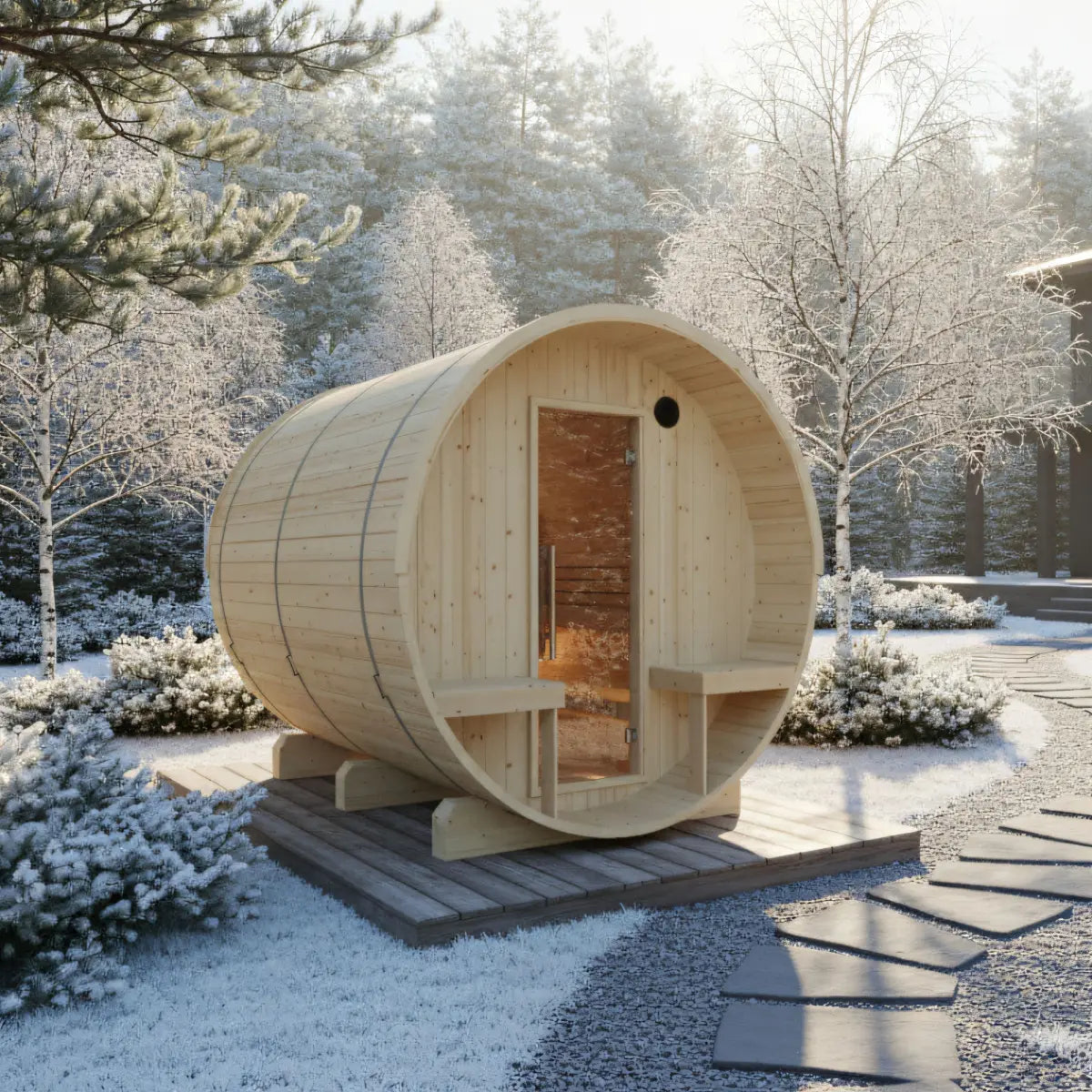 Turku Finnish Barrel Sauna with Terrace and WiFi Heater – Finnish Sauna Builders