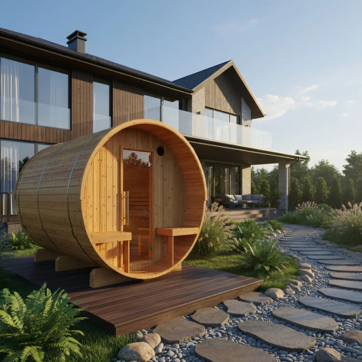 Turku Finnish Barrel Sauna with Terrace and WiFi Heater – Finnish Sauna Builders