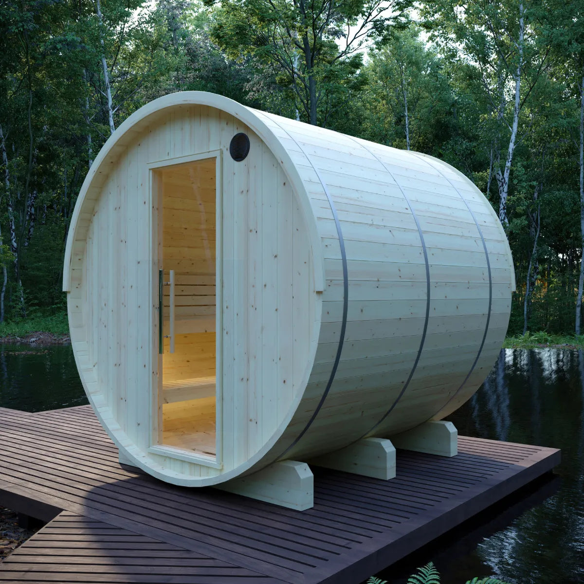 Vassa Finnish Barrel Sauna with WiFi Heater – Finnish Sauna Builders