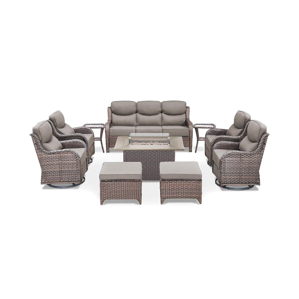 Luxury 10‑Piece All‑Weather Outdoor Patio Furniture Set With Fire Pit Table (SAK39281)