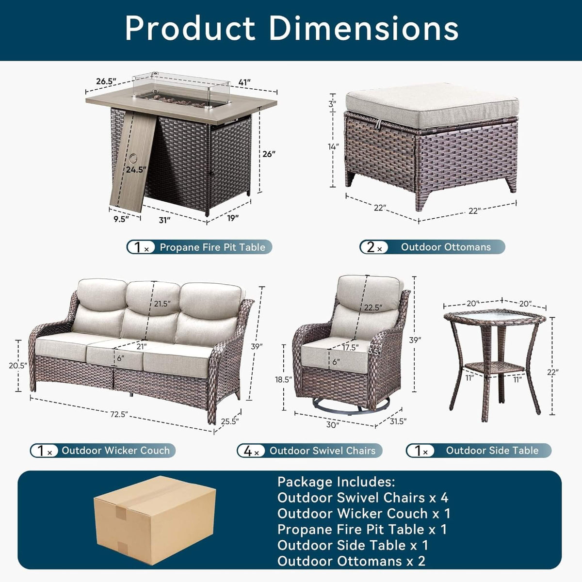 Luxury 10‑Piece All‑Weather Outdoor Patio Furniture Set With Fire Pit Table (SAK39281)