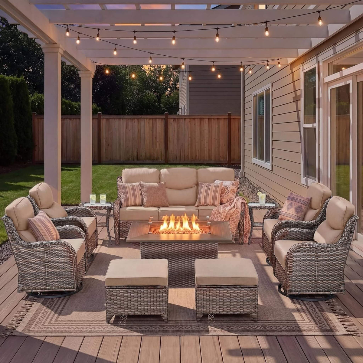 Luxury 10‑Piece All‑Weather Outdoor Patio Furniture Set With Fire Pit Table (SAK39281)