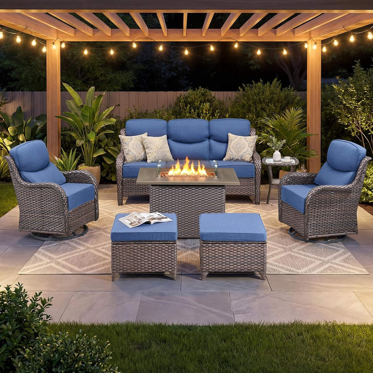 Luxury 7‑Piece Outdoor Patio Furniture Set With Fire Pit Table (SAK57391)