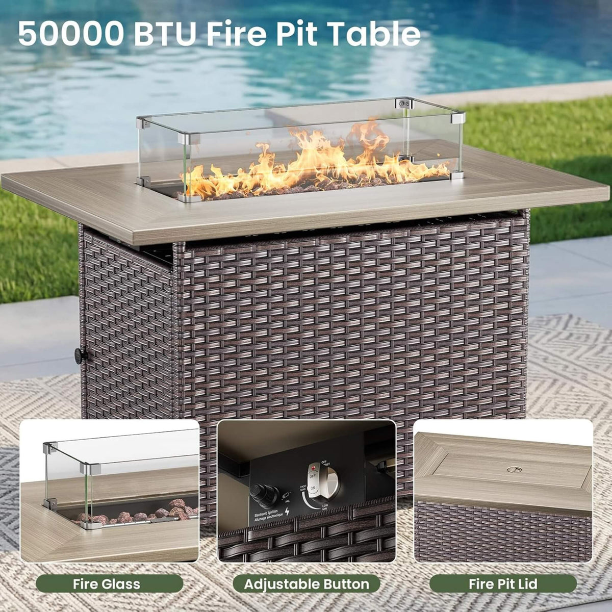 Luxury 7‑Piece Outdoor Patio Furniture Set With Fire Pit Table (SAK57391)