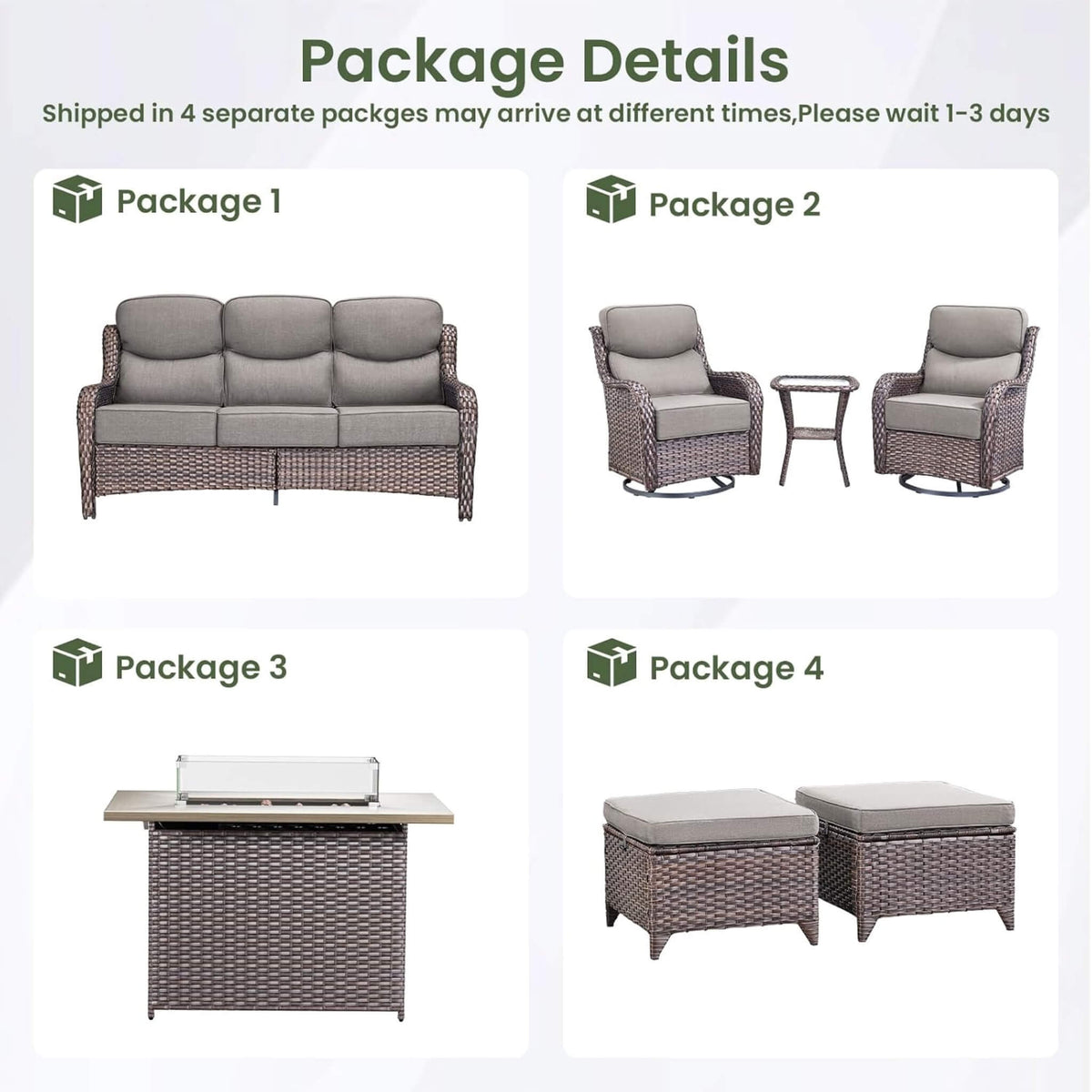 Luxury 7‑Piece Outdoor Patio Furniture Set With Fire Pit Table (SAK57391)