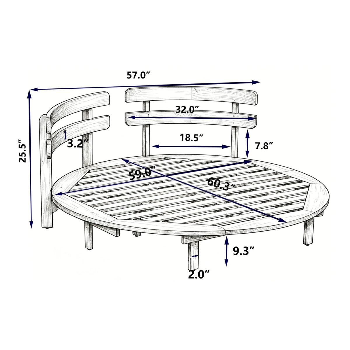 Luxury Outdoor Acacia Wood Round Daybed With Cushions and Pillows (SAK40613)