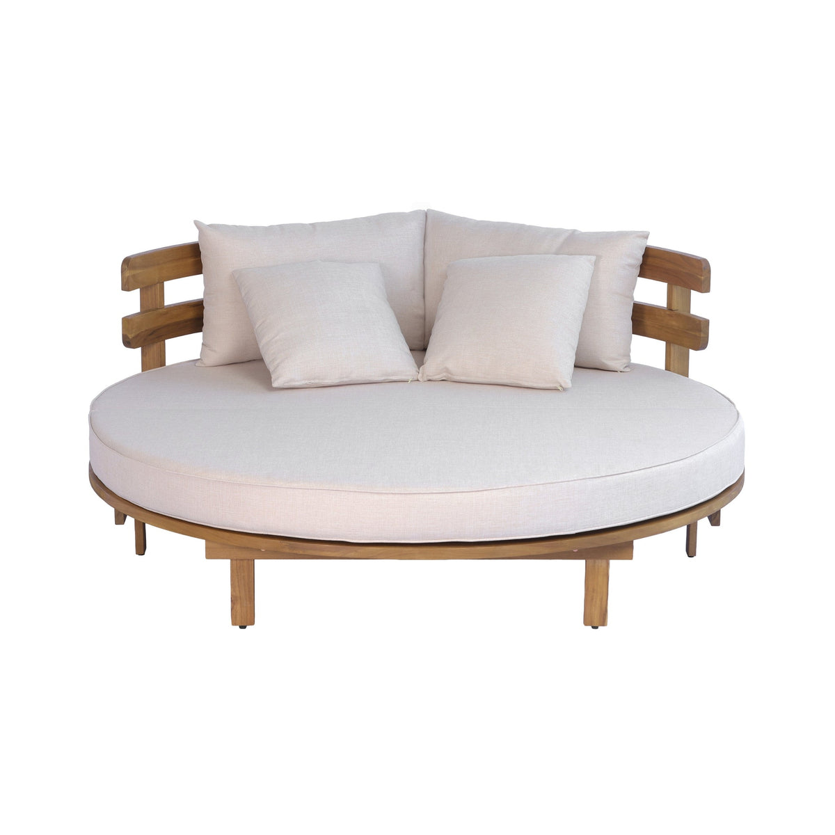 Luxury Outdoor Acacia Wood Round Daybed With Cushions and Pillows (SAK40613)