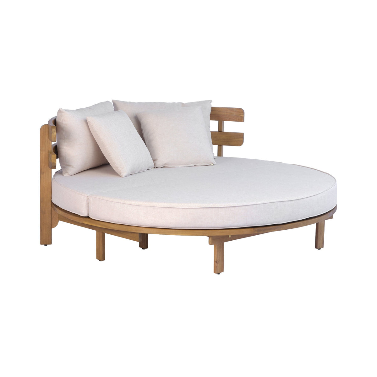 Luxury Outdoor Acacia Wood Round Daybed With Cushions and Pillows (SAK40613)