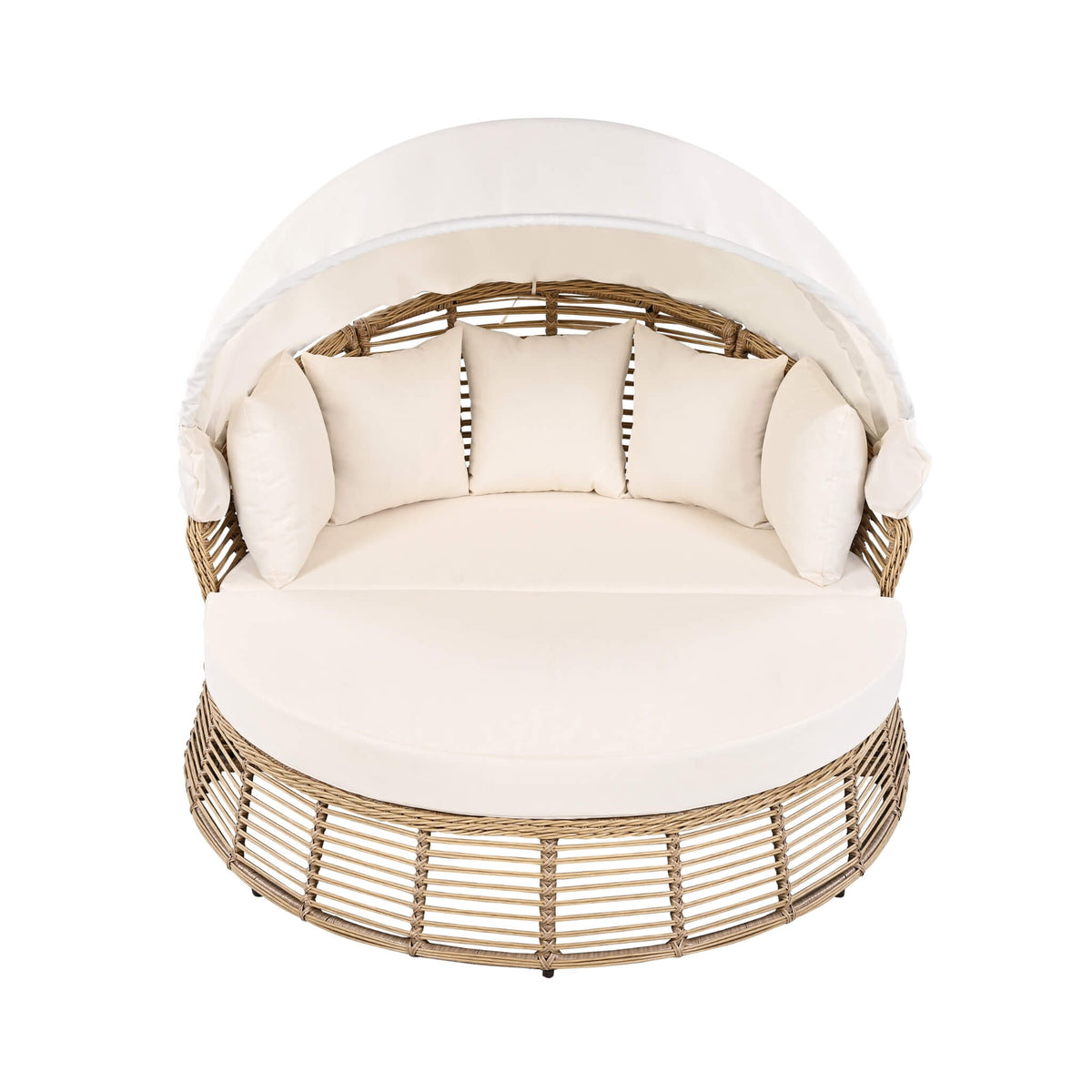 53‑Inch Outdoor Patio Rattan Round Wicker Daybed With Retractable Canopy (SAK69241)
