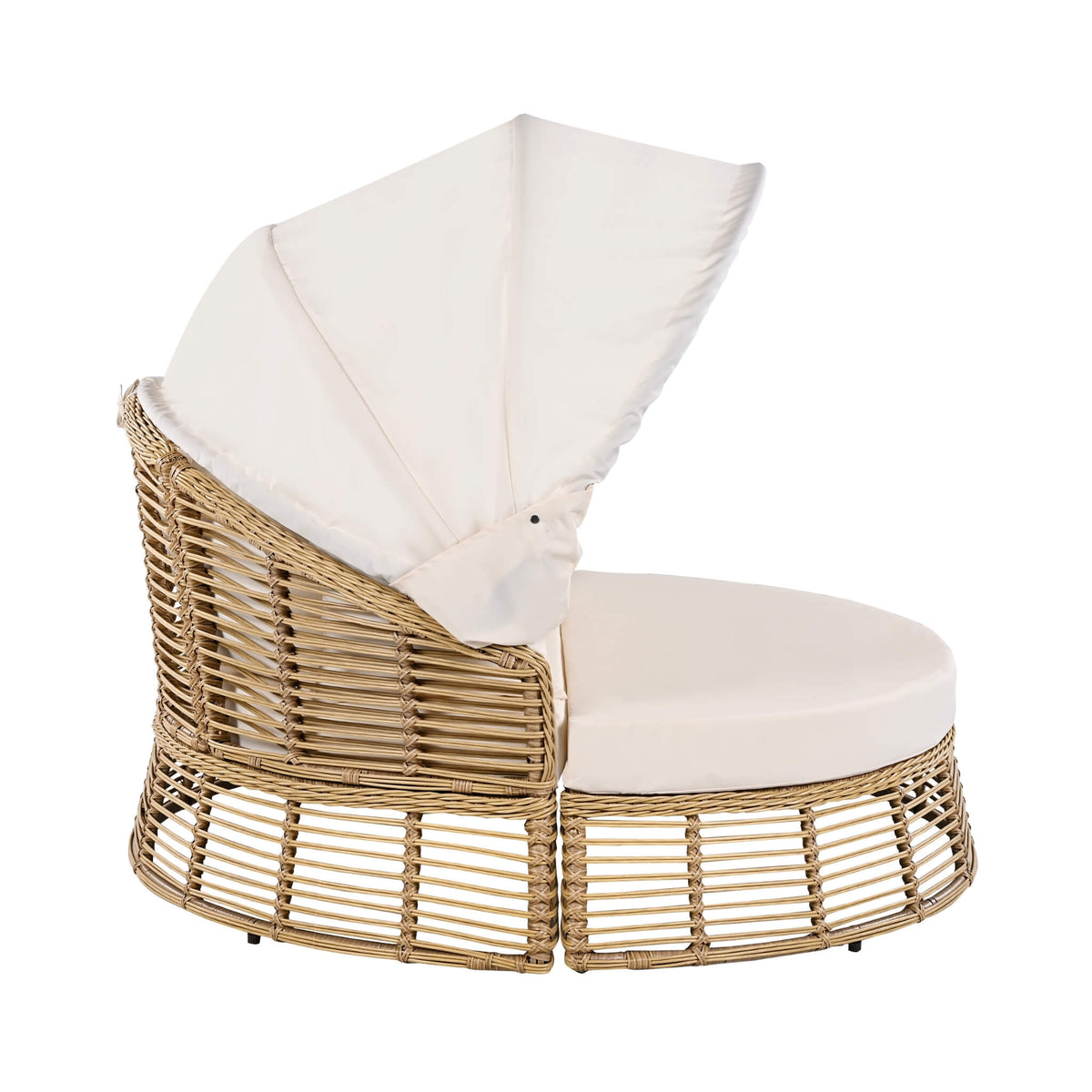 53‑Inch Outdoor Patio Rattan Round Wicker Daybed With Retractable Canopy (SAK69241)