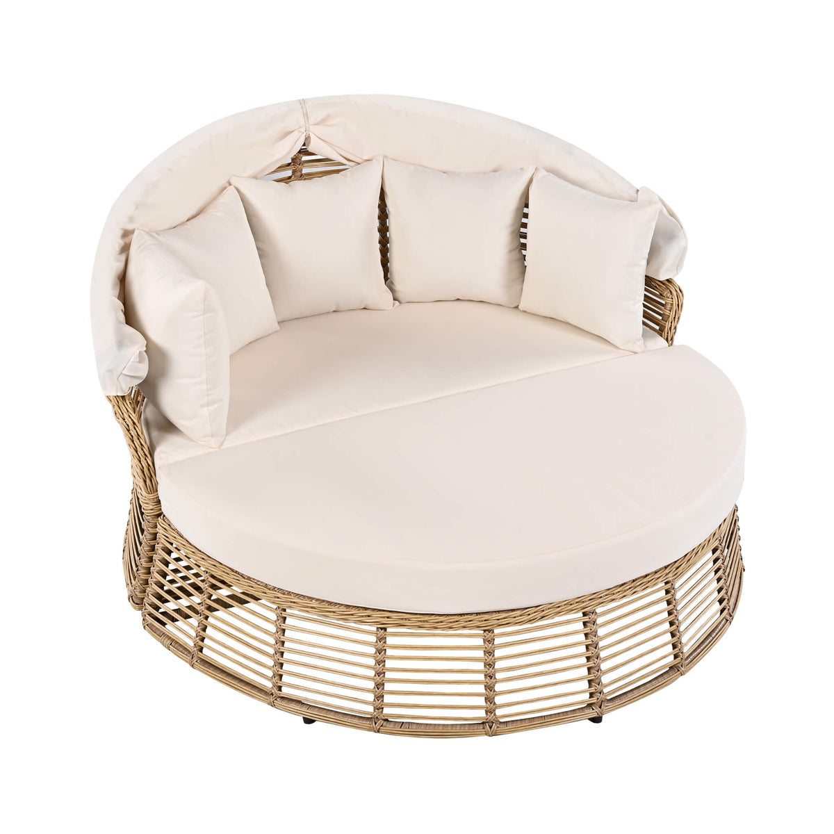 53‑Inch Outdoor Patio Rattan Round Wicker Daybed With Retractable Canopy (SAK69241)