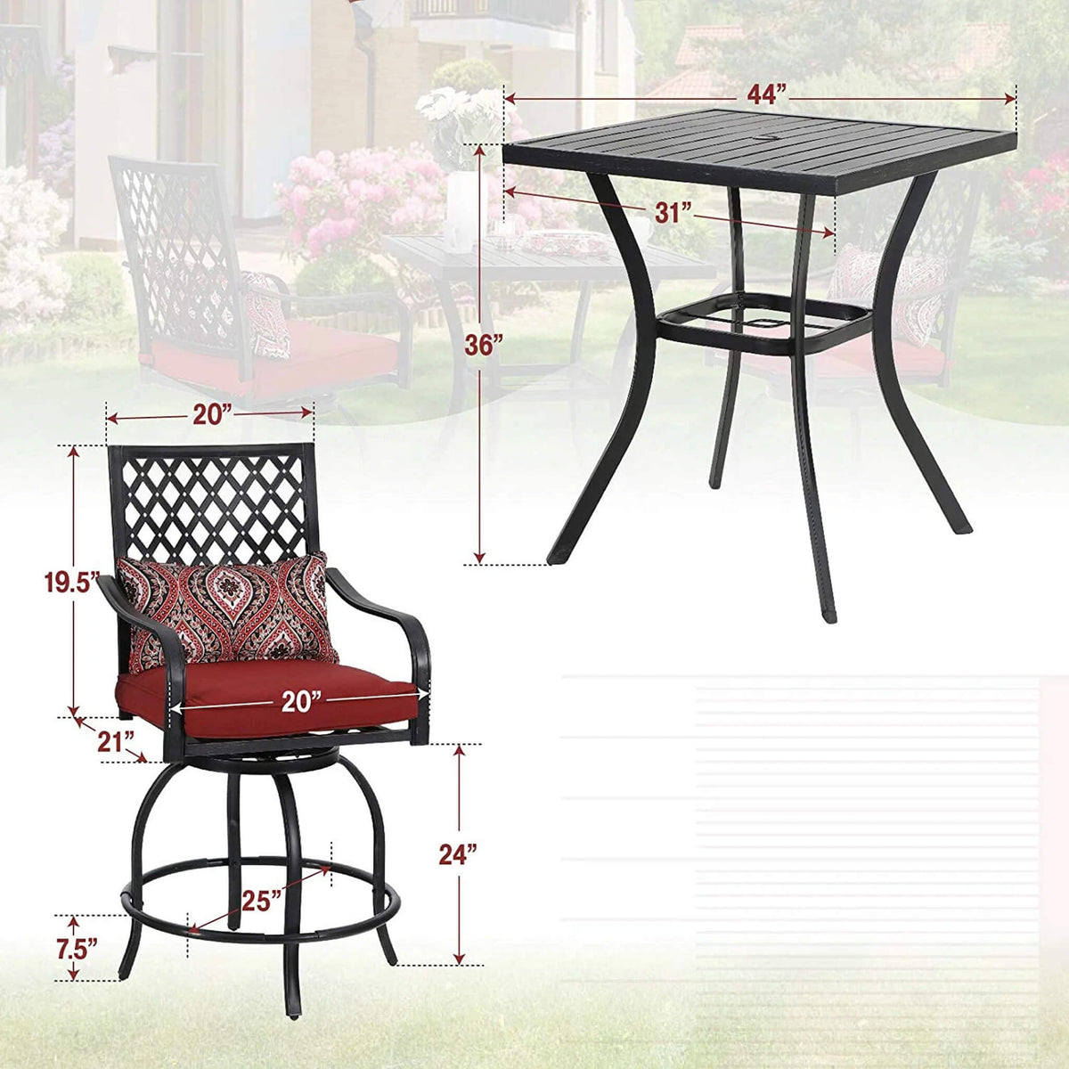 Premium 6‑Piece Bar Patio Furniture Set With Umbrella, Swivel Chairs, and Cushions (SAK90375)