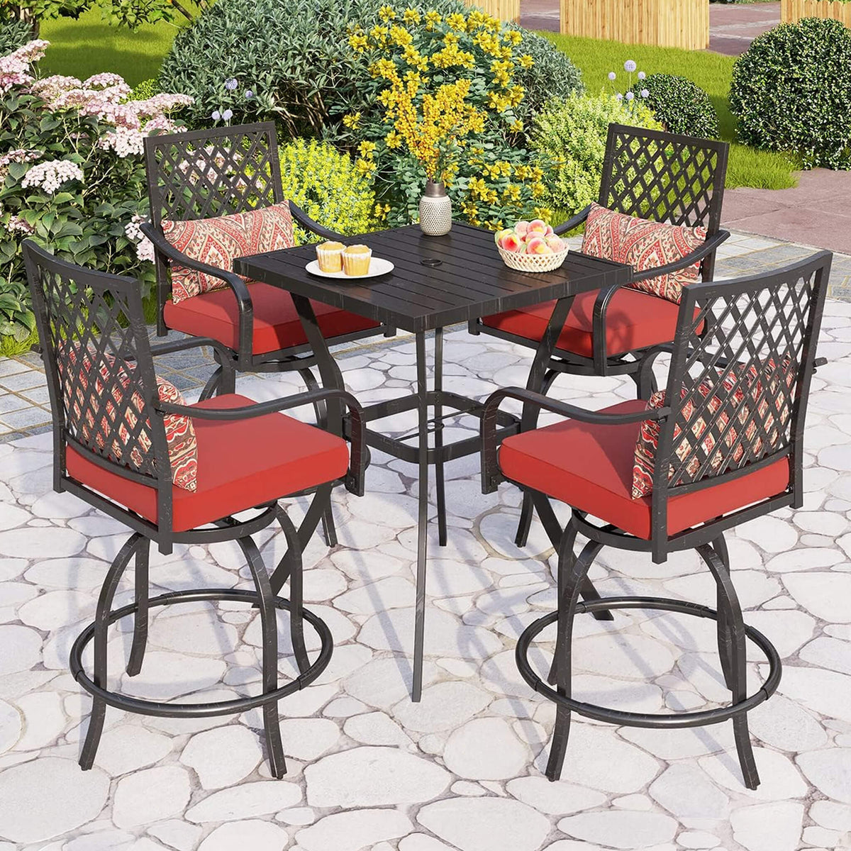 Premium 6‑Piece Bar Patio Furniture Set With Umbrella, Swivel Chairs, and Cushions (SAK90375)