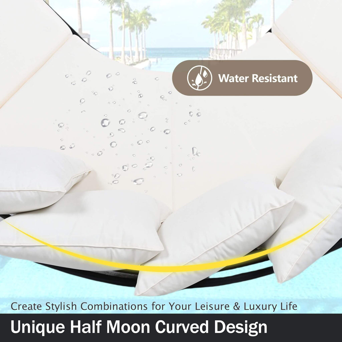 Premium Half‑Moon 6‑Person Curved All‑Weather Outdoor Furniture Sofa Patio Set With Coffee Table and Cushions (SAK76332)
