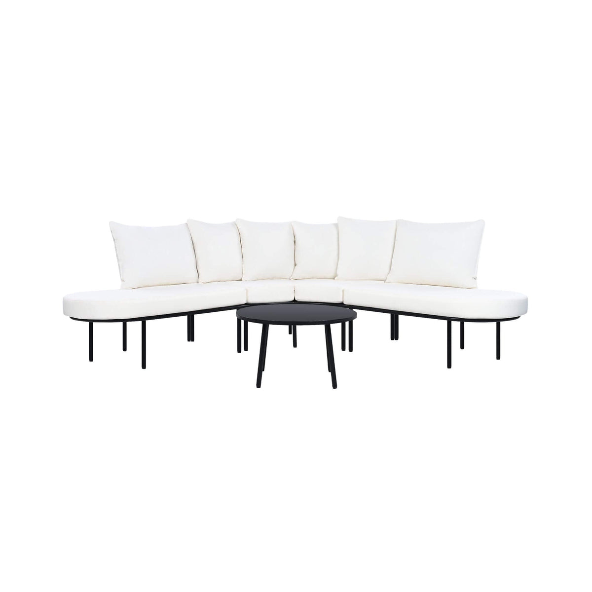Premium Half‑Moon 6‑Person Curved All‑Weather Outdoor Furniture Sofa Patio Set With Coffee Table and Cushions (SAK76332)