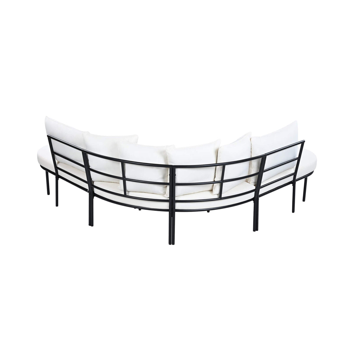 Premium Half‑Moon 6‑Person Curved All‑Weather Outdoor Furniture Sofa Patio Set With Coffee Table and Cushions (SAK76332)